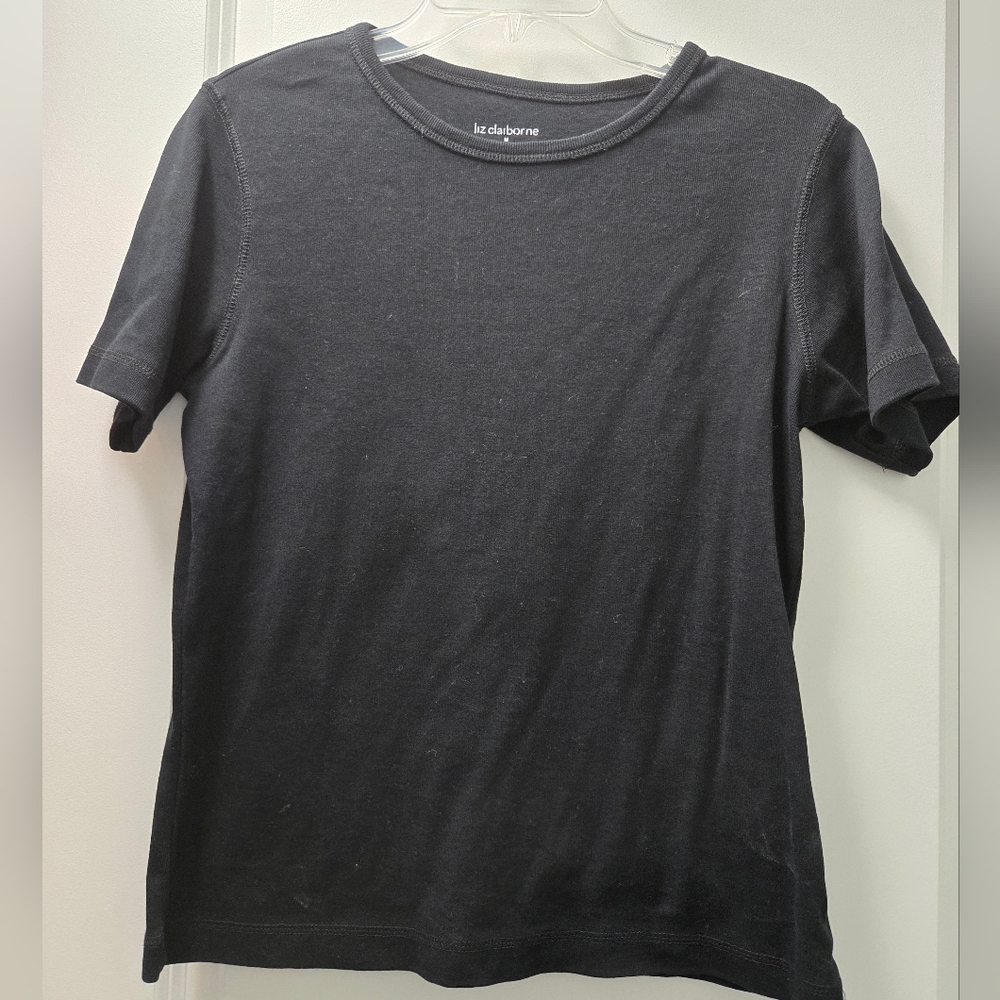 Women's Liz Claiborne 100% Cotton Black Short Sleeve Tee